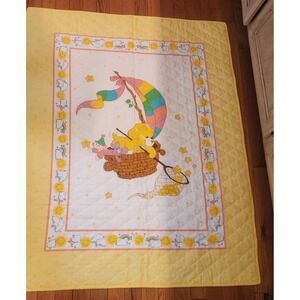 VINTAGE Care Bears Sunshine Bear Baby Blanket Quilt‎ Hot Air Balloon Cotton